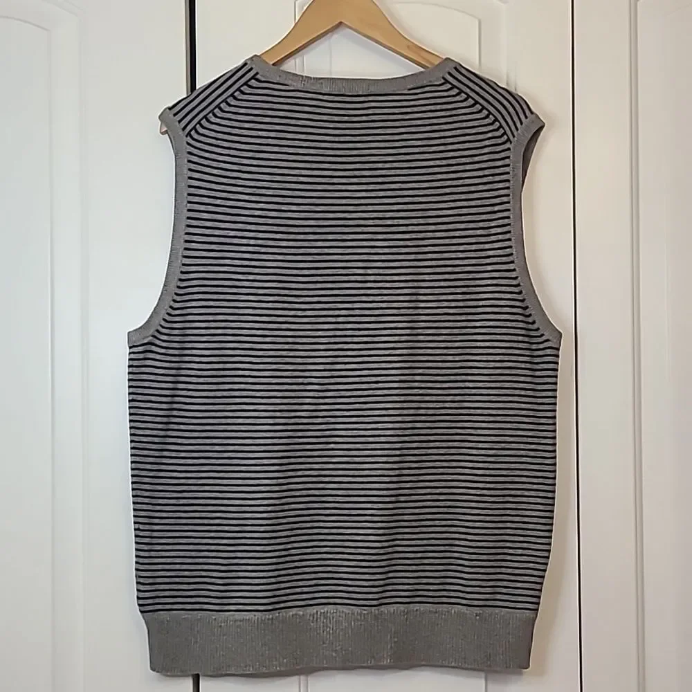 J. Crew men's striped V-neck sweater vest cotton cashmere blend Gray Navy Size L